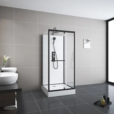 Produktbild von Komplettdusche 90×90×230 cm, Duschtasse, Gleittüren, 5 mm ESG, Armatur