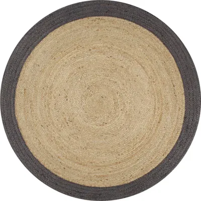 Produktbild von vidaXL Teppich Handgefertigt Jute mit Dunkelgrauem Rand 150 cm - Teppich - Teppiche - Läufer - Webteppich