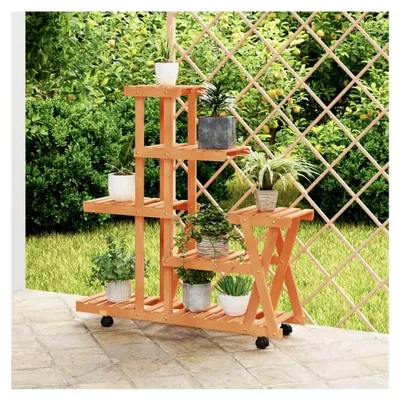 Produktbild von Blumenständer mit Rollen aus massivem Tannenholz 95x25x101 cm