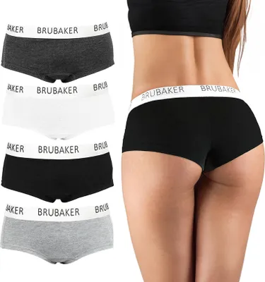 Produktbild von BRUBAKER 4er Pack Damen Panties - Unterhosen Slips aus Baumwolle - Hipster Unterwäsche mit Stretch Bund - Schwarz, Grau und Weiß, M