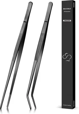 Image de Pince de cuisine en acier inoxydable de 30 cm, courbée, dents précises, pour les grillades et le service