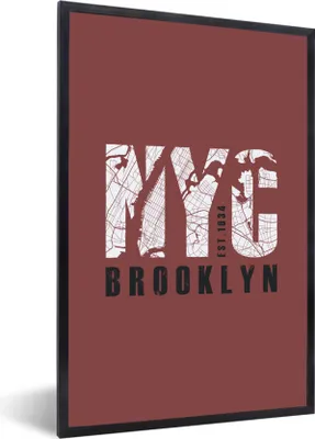 Produktbild von MuchoWow® MuchoWow® Gerahmtes Poster New York - NYC - Karte 40x60 cm - Poster mit zchwarzem Bilderrahmen - Papierdruck - Wandbilder