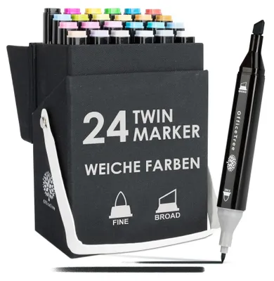 Obrázok produktu pre OfficeTree sada 24 dvojitých fixiek duo s vláknovým hrotom jemných farieb - na skicovanie rozvrhov
