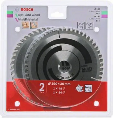 Produktbild von Bosch 1x Optiline Wood + 1x Multi Material Sägeblatt-Set