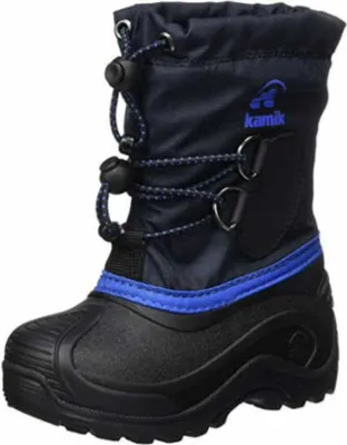 A single blue and black Kamik snow boot is shown against a white background.