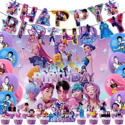 Produktbild von Demon Hunters Torten Deko Set – 40 Stück – Jäger Geburtstagsdeko für Mädchen – Happy Birthday Topper – Partyset für Kinder & Fans
