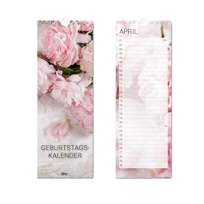 Produktbild von Geburtstagskalender Motiv Pfingstrose I 105 x 297 mm I Immerwährend I jahres-unabhängig I Blumen Rosen Blüten I mit Aufhängung I Dauerkalender für Frauen I tr_040