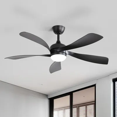 Produktbild von Sofucor 132 cm moderner Deckenventilator, DC-Motor, mit Beleuchtung und Fernbedienung, komplett in Schwarz