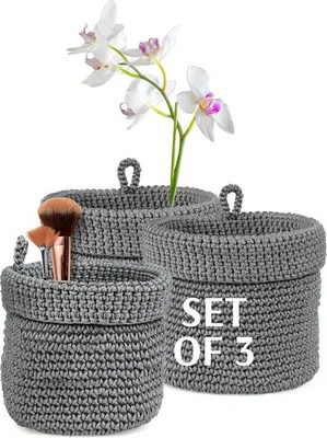 Obrázek produktu pro Šedé úložné boxy, sada 3 ks, 14–17 cm, košíky s háčky