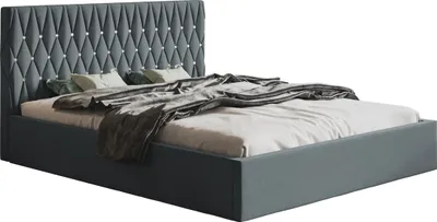 Produktbild von Doppelbett 180x200 cm Crystal - Schlafzimmer Polsterbett mit Lattenrost, Bettkasten - Kopfteil mit Knöpfen, Samt Dunkelgrau