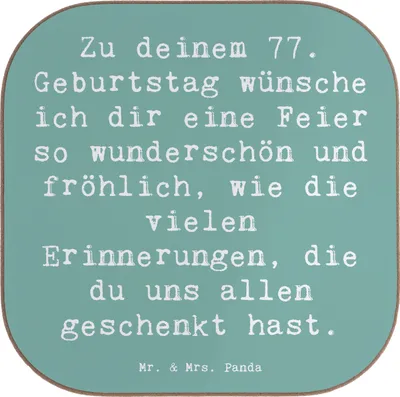 Produktbild von Mr. & Mrs. Panda Untersetzer für Gläser Spruch 77. Geburtstag - Meeresbrise - Geschenk, besonderes, fröhlich, Coaster, Happy Birthday, Tischuntersetzer, Tischschoner