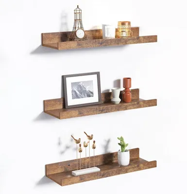Produktbild von PromoHome® Schwebende Wandregal-Set – 3 Stück, braun, mit weißen Halterungen, 44x16x8 cm