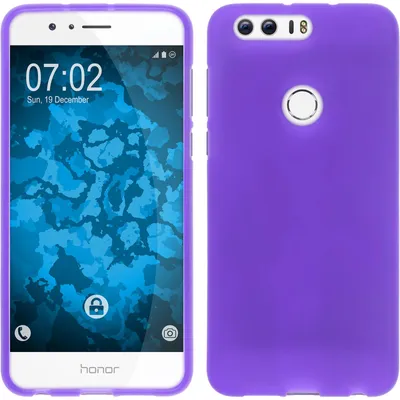 A split image showing the front and back of a purple phone case on a white background.
