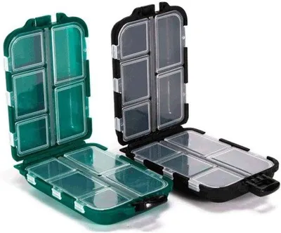 Produktbild von Kleine wasserdichte Angelkasten mit 10 Fächern, tragbar, schwarz