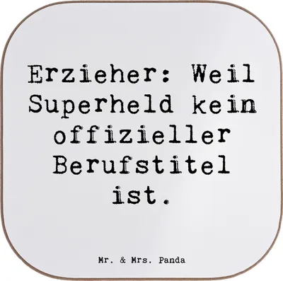 Produktbild von Mr. & Mrs. Panda Untersetzer Glas Spruch Erzieher Superheld - Weiß - Geschenk, unterleger, gläseruntersetzer, Alltagshelden, Geschenke für Berufstätige, Berufe, Lernen