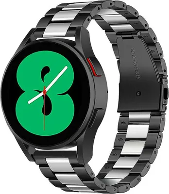 Produktbild von Strap-it Stahlarmband - Kompatibel mit Samsung Galaxy Watch Armband 42mm Ersatzarmband Edelstahl - Faltschließe - Hochwertiges Material - für Smartwatch 20mm Armband Schwarz / Silber