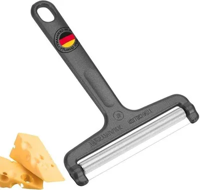 Obrázek produktu pro Nůžky na sýr s válečky a řezacím lanem – nastavitelná hloubka řezu – antracitová – nerezová ocel