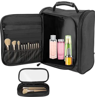Produktbild von Kosmetiktasche mit 5 kleinen Make-up Taschchen Schminktasche Reiserucksäck (schwarz) für Damen Männer