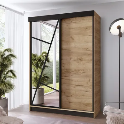 Produktbild von FurMeb24 Schiebetürenschrank LOE 167x205x59 cm Kleiderschrank mit Spiegel, 2-türiger Schiebeschrank (GOLDENE EICHE/ GOLDENE EICHE)