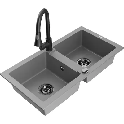 Obrázek produktu pro Mexen Mario 2-miskový granitový dřez s kuchyňskou baterií Elia, Šedá - 6504-71-670101-70-B