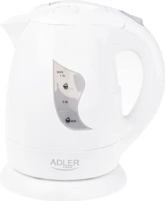 Zdjęcie produktu dla Adler AD 08 w, 1 l, 850 W, Biały, Wskaźnik poziomu wody, Bezprzewodowy, Filtrowanie