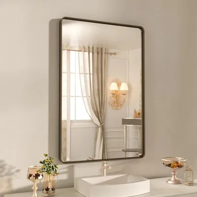 Immagine prodotto di Specchio da parete, 50,8 x 76,2 cm, cornice rettangolare arrotondata in metallo color bronzo, vetro temperato