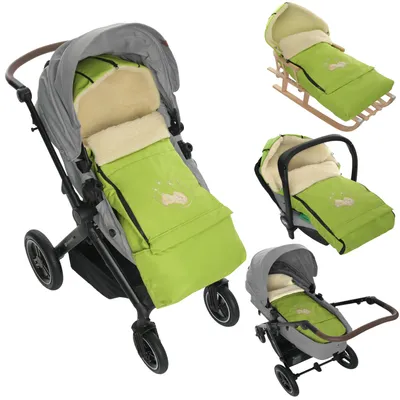 Produktbild von Winter Fußsack für Kinderwagen Babyschale Schlittensack Wollesack Baby Fußsack Kuschelsack Winterfußsack 40 x 90/110 cm (Grün)