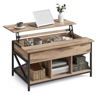 Produktbild von VASAGLE Couchtisch, höhenverstellbar, offener und versteckter Stauraum, 60 x 100 x (48-62) cm