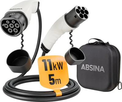 Produktbild von ABSINA Typ 2 Ladekabel 11kW & 16A für Hybrid & Elektroauto - 5m Ladekabel 3 phasig für Model 3, e-Up, ID.3, Zoe, EQ fortwo, ID.4 uvm