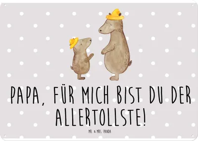 Produktbild von Mr. & Mrs. Panda tafel Bären mit Hut DIN A4 - Grau Pastell - Geschenk, Metallschild, Vatertag, Blechtafel, Türschild, Kinder, Bruder, Wandbild, Schild, Papa, Vorbild