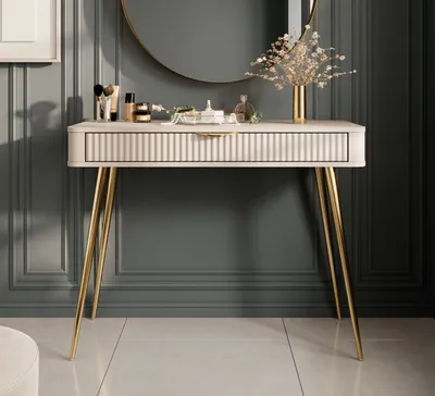 Image de AX LIVING Vespasia petite coiffeuse beige 100,2 cm cannelé