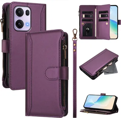 Obrázek produktu pro Pouzdro pro Oppo Reno13 Pro, zipem, peněženkovéPolyuretankožené flip pouzdro s kapsami na karty, stojánkem a poutkem na ruku Fialová