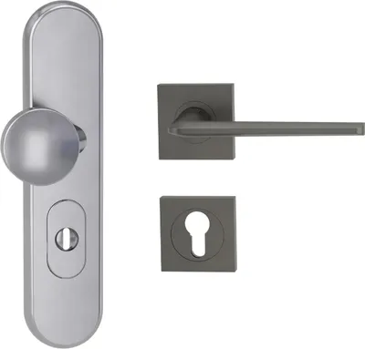 Produktbild von Griffwerk TITANO Kombi SB_882 ES1 (S2) -Edelstahl matt Kombi-Schutzbeschlag -Knopf/Drücker -mit Griff REMOTE -KGR -eckig -R -ZA, 72mm -TS 38-50