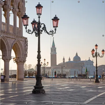 Produktbild von Wallario Outdoor-Poster für Garten oder Balkon, Motiv Venedig - Dogenpalast, Markusplatz und San Giorgio Maggiore II, in ca. 180 x 180 cm