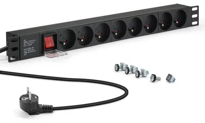 Productafbeelding van Stekkerdoos 8-voudig - Rackbaar 19 inch - Met schakelaar - Kabel 1,80 m