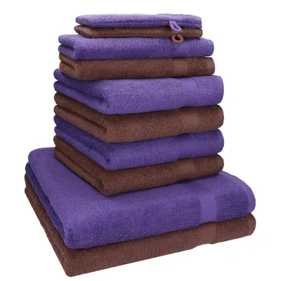 Produktbild von Betz 10-tlg. Handtuch-Set PREMIUM 2 Duschtücher 4 Handtücher 2 Gästetücher 2 Waschhandschuhe  Farbe: nussbraun & lila