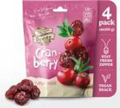 Zdjęcie produktu dla Dovido żurawina 100 g suszona wegańska bezglutenowa snack 4 szt.