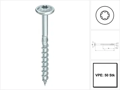 Obrázok produktu pre HECO TOPIX plus Profi skrutka do dreva 8,0 x 140 mm 50 kusov ( 61280 ) Skrutka do dreva s čiastočným závitom, s hlavou, T-Drive, pozinkovaná modrá, A3K