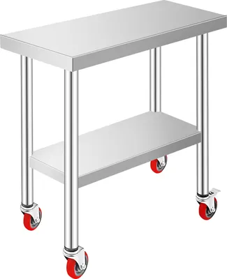 Zdjęcie produktu dla Stół roboczy ze stali nierdzewnej VEVOR 762 x 305 mm Stół kuchenny na kółkach