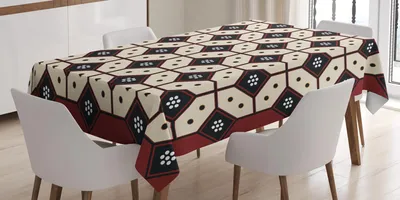 Obrázek produktu pro ABAKUHAUS Etnický ubrus, jávský batikový vzor, mozaika z kosočtverců s tečkami, tradiční Yogyakarta, 140 x 240 cm, černá, krémová, rubínová