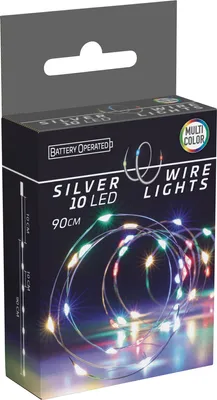 Produktbild von LED-Lichterkette, Silberdraht, 10 LEDs, bunt, Batteriebetrieb, inkl. Batterien
