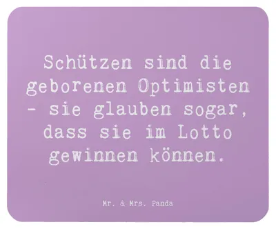 Produktbild von Mr. & Mrs. Panda Mouse Pad Spruch Schütze Optimist - Lavendeltraum - Geschenk, Optimismus, Abenteuergeist, computermatte, Horoskop, Abenteuerlust, Mousepad, mousematte