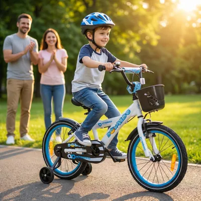 Obrázek produktu pro Actionbikes dětské kolo Donaldo 16 palců | dětské kolo - brzdy s V-brzdou - chránič řetězu - stojan na kolo - košík na kolo - 4-7 let (modrá/bílá)