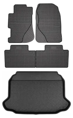 Zdjęcie produktu dla Dywaniki gumowe + mata bagażnika do Honda Civic VII 2001-2005 (hatchback, 3-drzwiowy) – czarne, dopasowane – Wielganizator SolidPRO