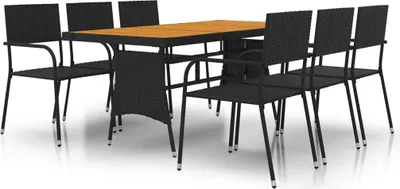 Produktbild von vidaXL 7-tlg. Garten-Essgruppe Poly Rattan Schwarz