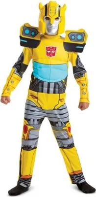 A child wearing a Bumblebee Transformer costume.