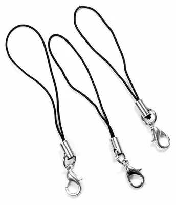 Produktbild von Vintageparts Handyanhänger Nylon schwarz Karabiner silberfarben 53mm, 10 Stück