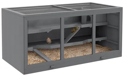 Produktbild von Hamsterkäfig - Holzkäfig für Zwerghamster und Mäuse - 3 Etagen mit Treppen - Kleintierkäfig - Grau