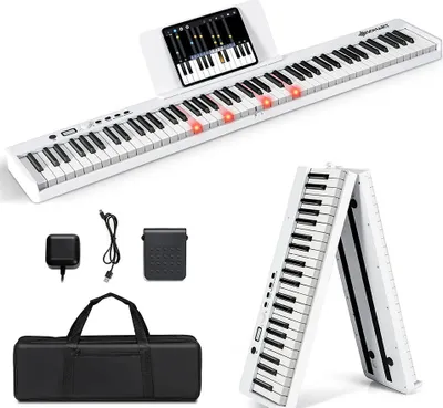 Produktbild von GOPLUS 88 Tastatur Elektronisches Klavier, Digitale Keyboard faltbar mit Bluetooth, Digital Piano mit 128 Rhythmen/Klänge & 20 Demo-Songs, E-Piano mit Tragetasche und Pedal, Farbwahl (Weiß)