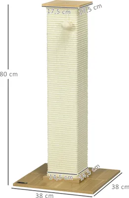 Zdjęcie produktu dla Drapak dla kota PawHut, 80 cm, z piłeczką, drapak z sizalu, drapak z deską do drapania, meble dla kotów, dąb + kremowa biel